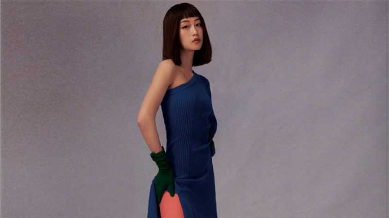 高清蓝盈莹复古雀斑妆齐刘海高冷撞色时尚图册