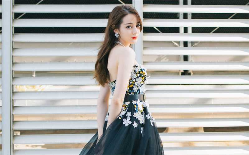 最全迪丽热巴珍珠项链黑色抹胸性感薄纱礼服图片壁纸