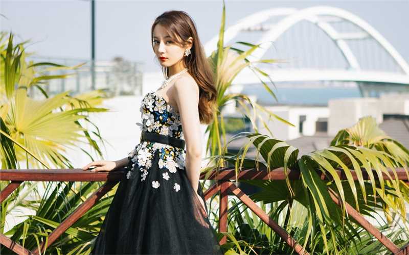 最全迪丽热巴珍珠项链黑色抹胸性感薄纱礼服图片壁纸