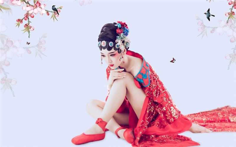 戏曲风古装美女浓妆艳抹妖娆大长腿艺术照