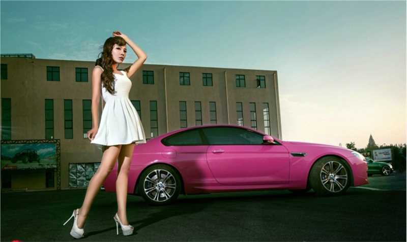 精选人气车模白色连衣裙性感图册