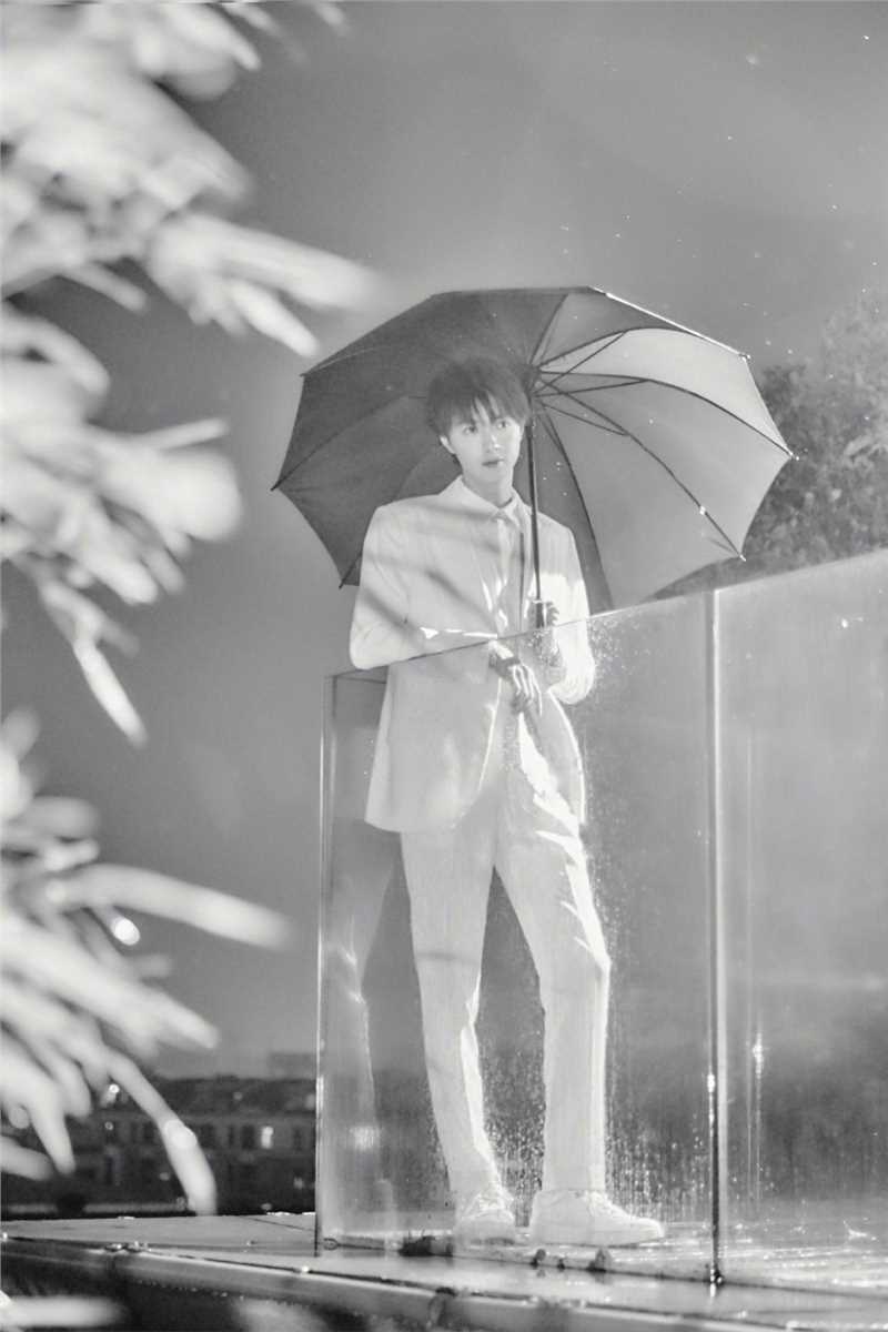 高清官鸿雨中撑伞黑白氛围时尚大片图册